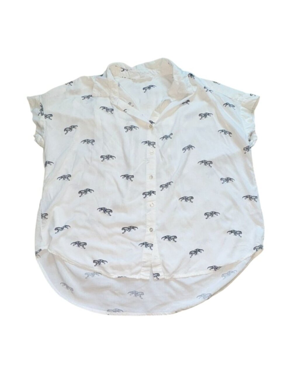 Jane + Delancey Womens Button Front Blouse W/ Tigers-White-Size M-GUC